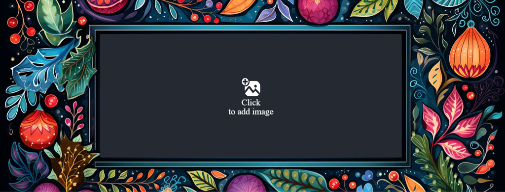 A family of four smiling together, surrounded by a colorful floral border.