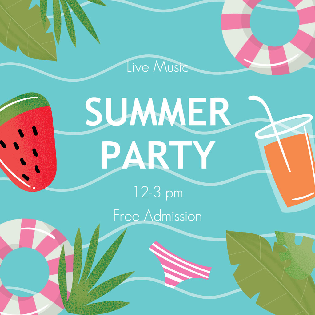 Summer party invitation with live music and free admission