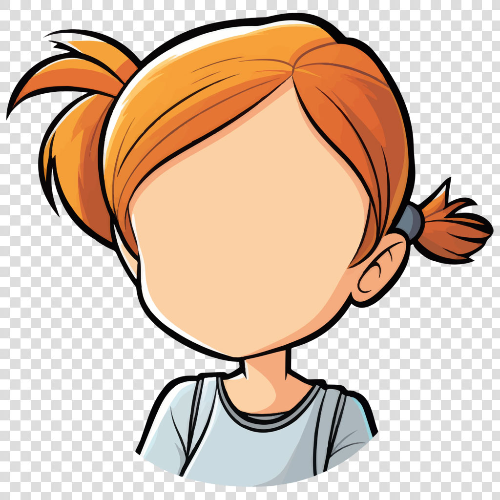 Cartoon girl with red pigtails and blank face