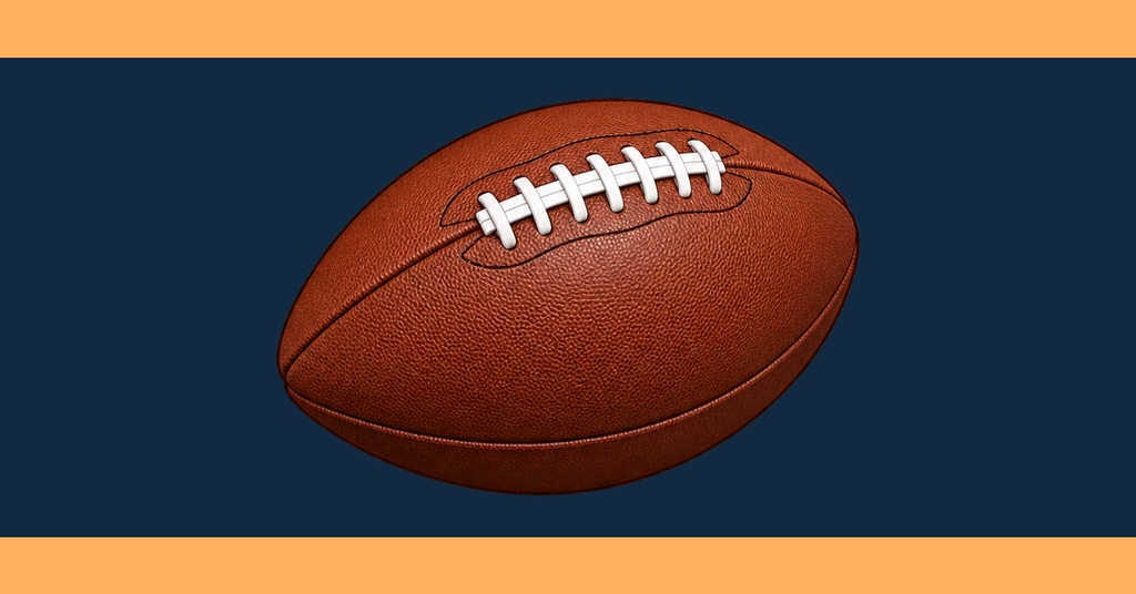 A football on a navy background with an orange stripe along the bottom