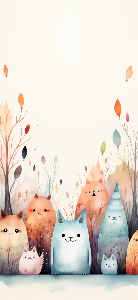 Whimsical watercolor illustration of cartoon forest animals