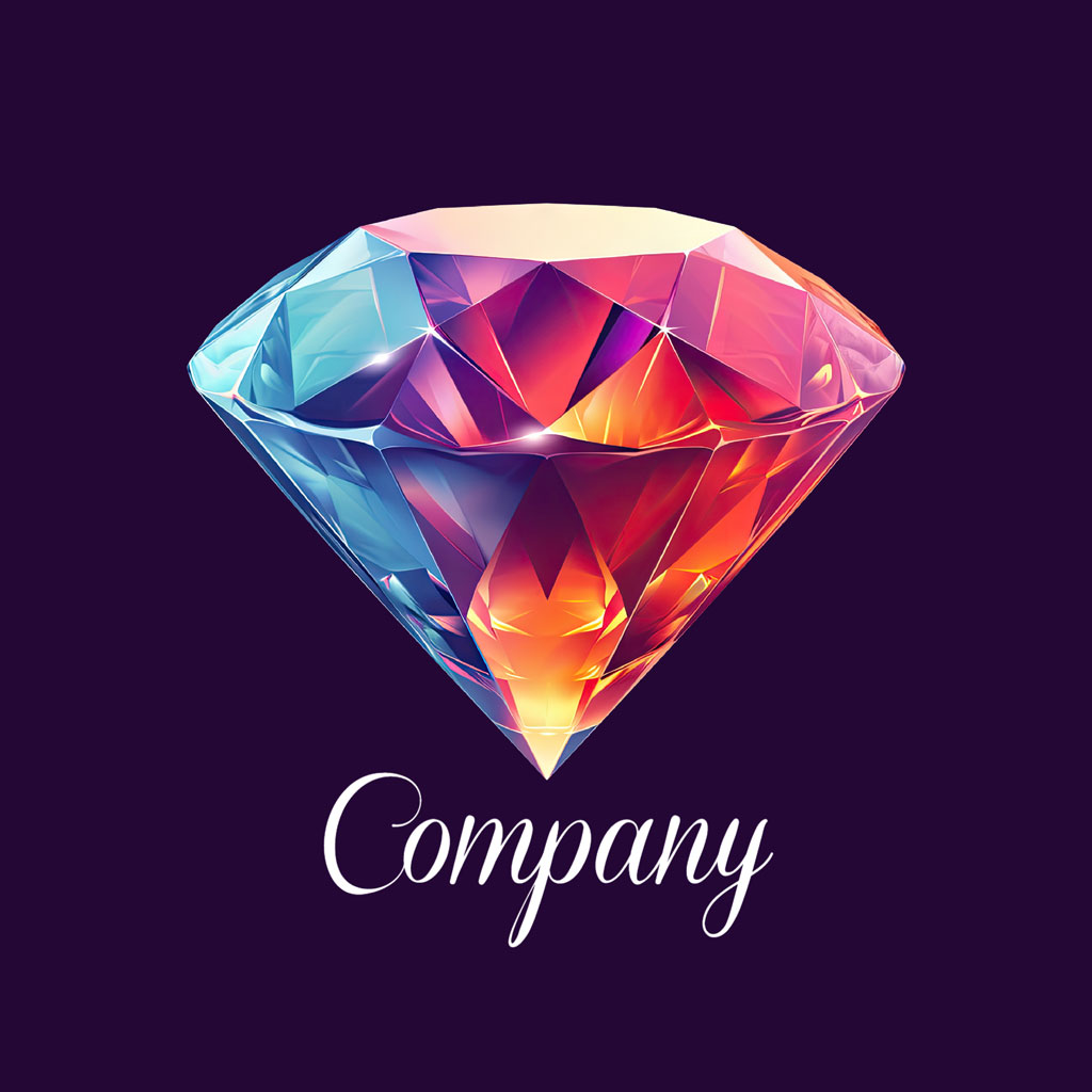 Multicolored diamond logo on a purple background