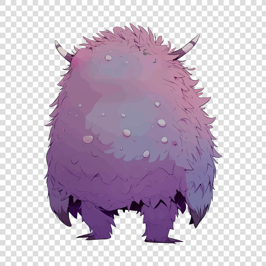 A purple creature with horns and spikes on a white background
