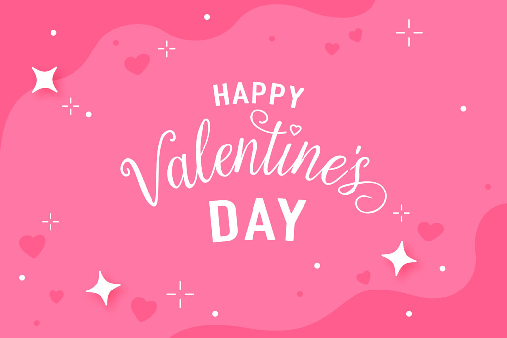 Happy Valentine's Day greeting with pink background and white text