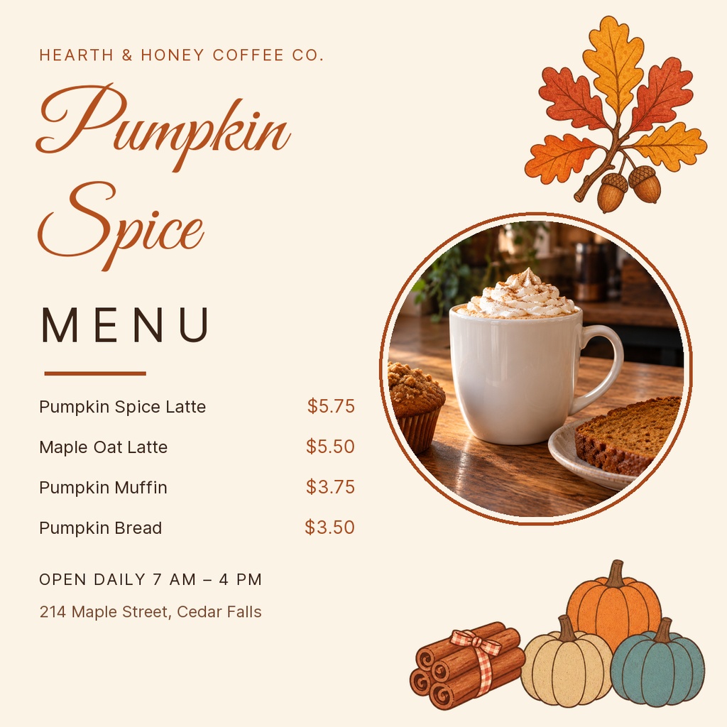 Preview for The Pumpkin Spice Menu Square Post Template