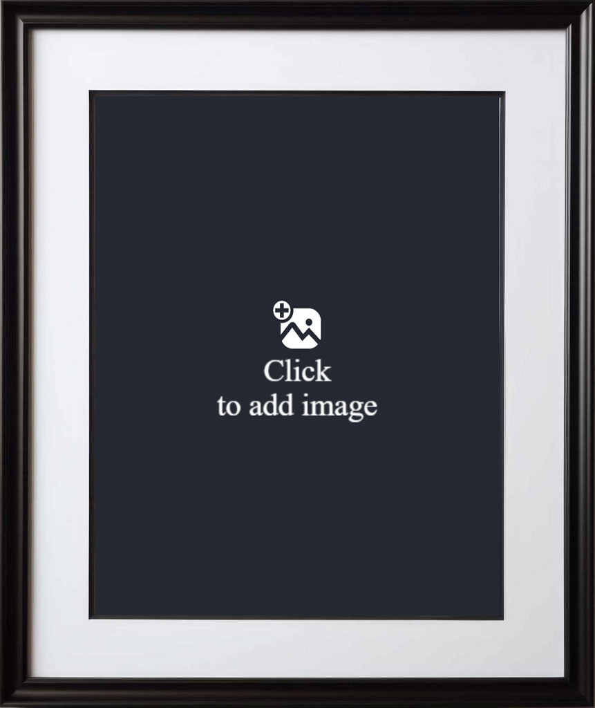 A black picture frame with a white border around a dark center.