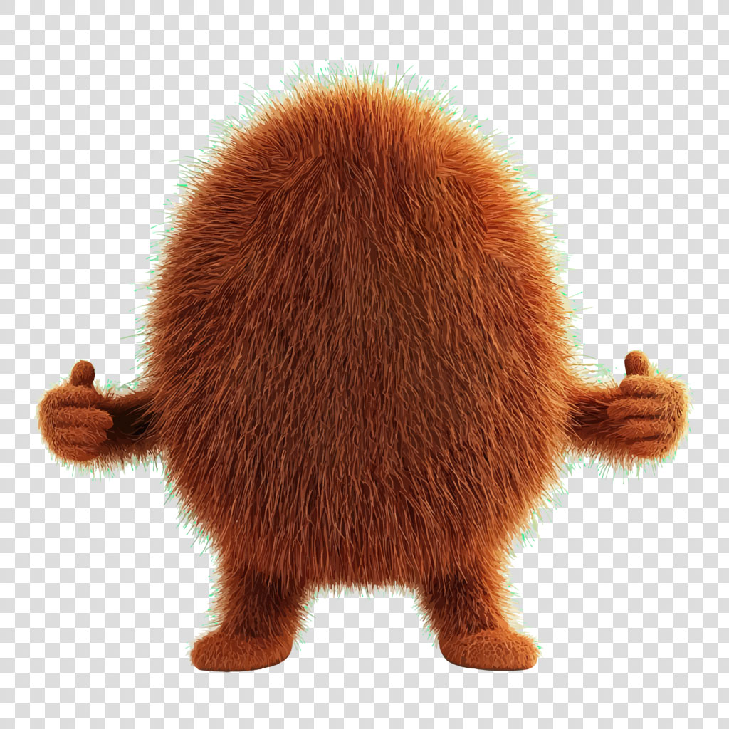 A brown, furry, rounded cartoon character giving thumbs up with both hands against a white background.