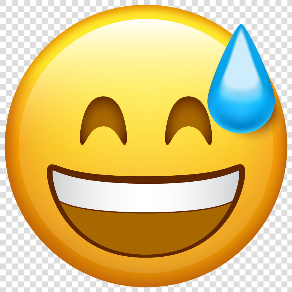 Smiling face with sweat drop