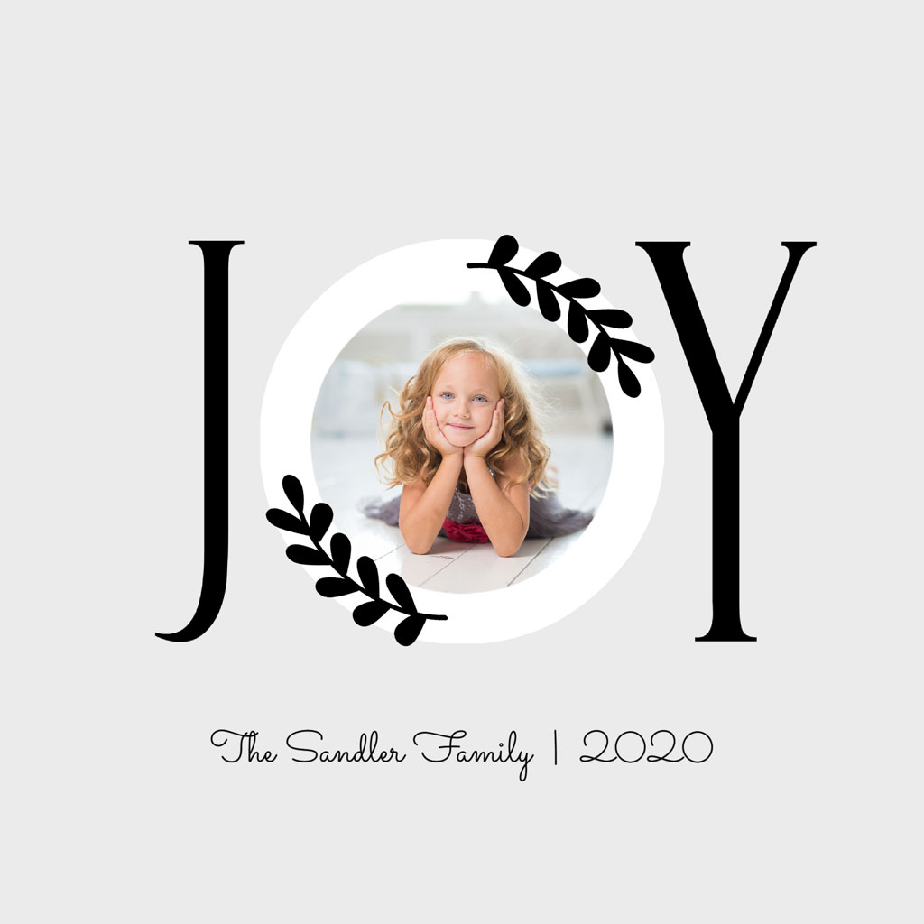 Christmas card with a photo of a smiling young girl