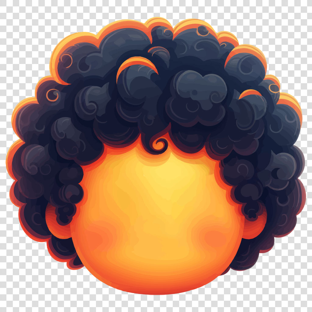 Illustration of a sun with dark, curly clouds covering the top half.