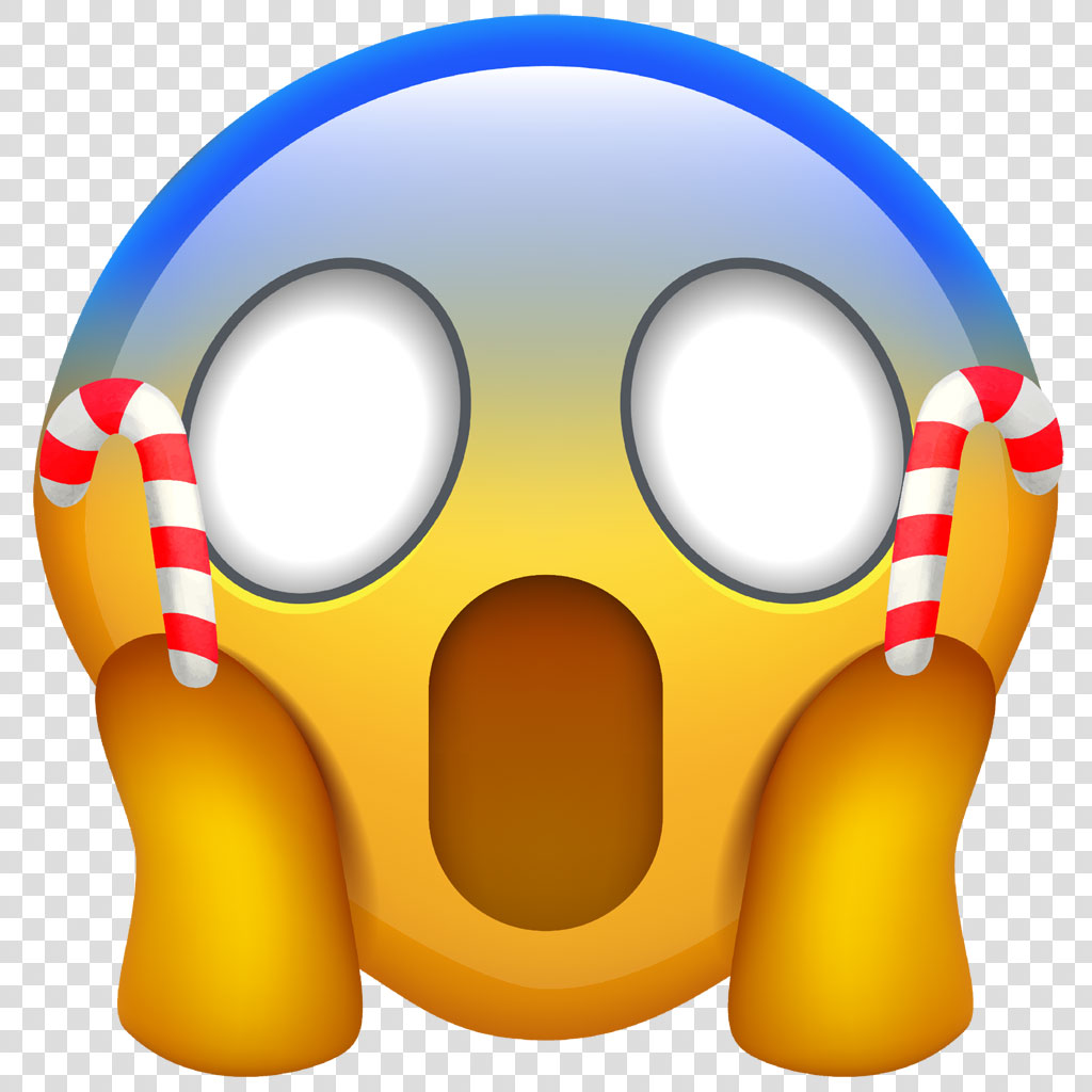 Shocked emoji face with candy cane hands