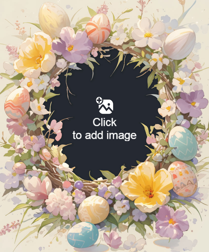 Easter wreath frame with flowers and eggs