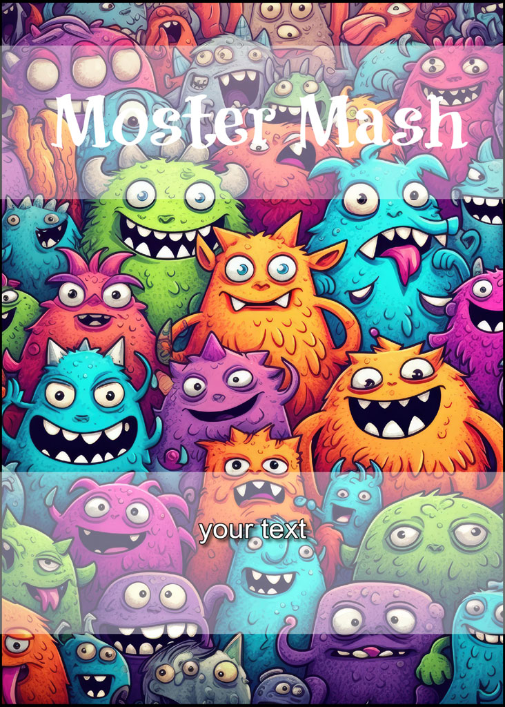 A lively illustration of diverse cartoon monsters in various colors and shapes.