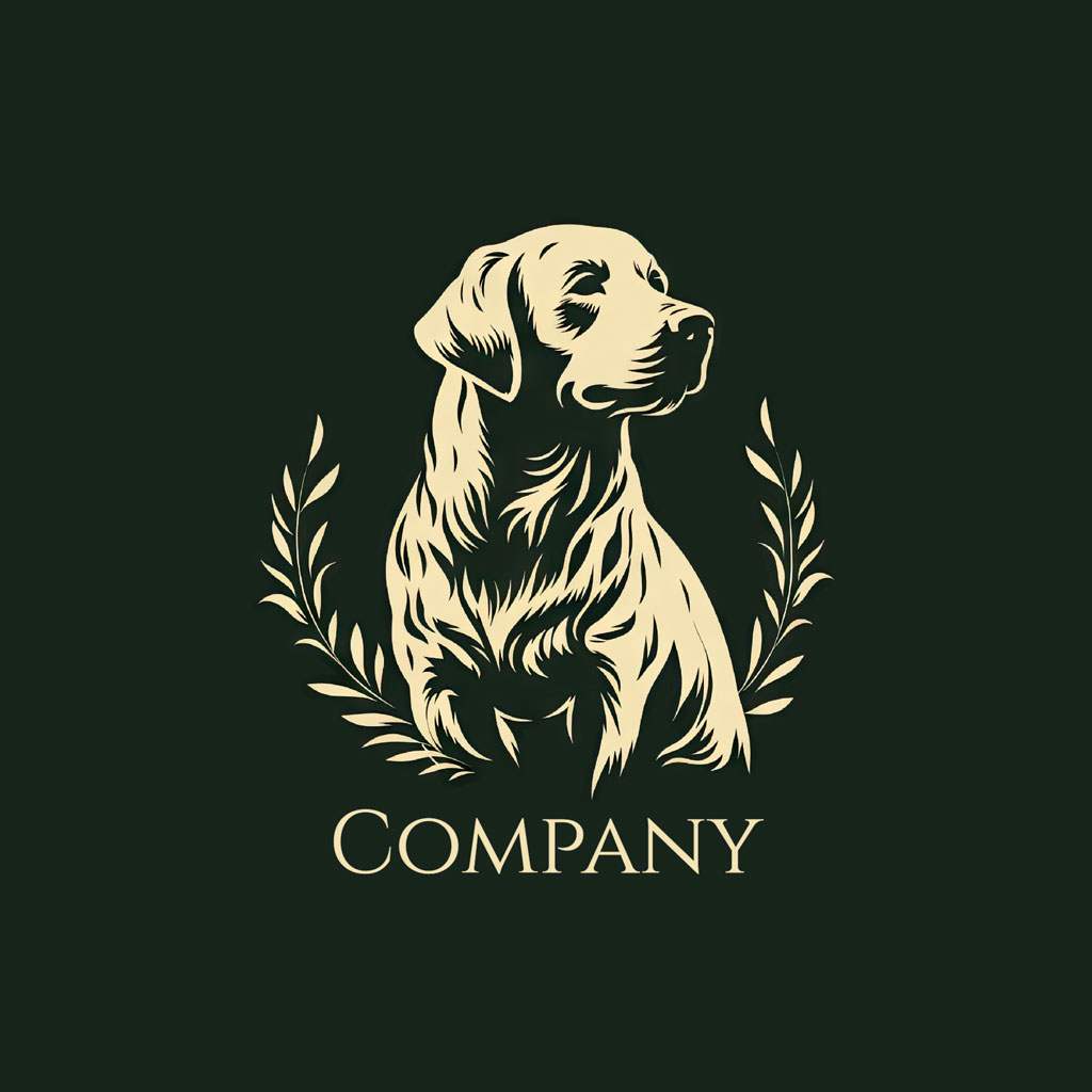 Company logo with a dog and leaves