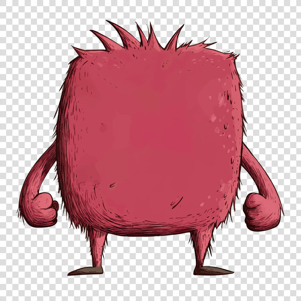 Red cartoon monster with spiky hair and rounded body