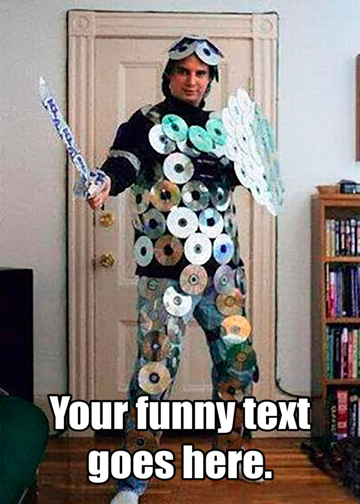 Man in CD armor costume holding a sword and shield