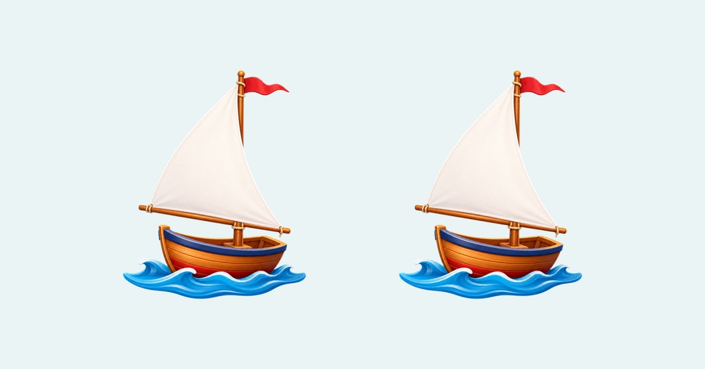 Two sailboats with white sails on a light blue background.