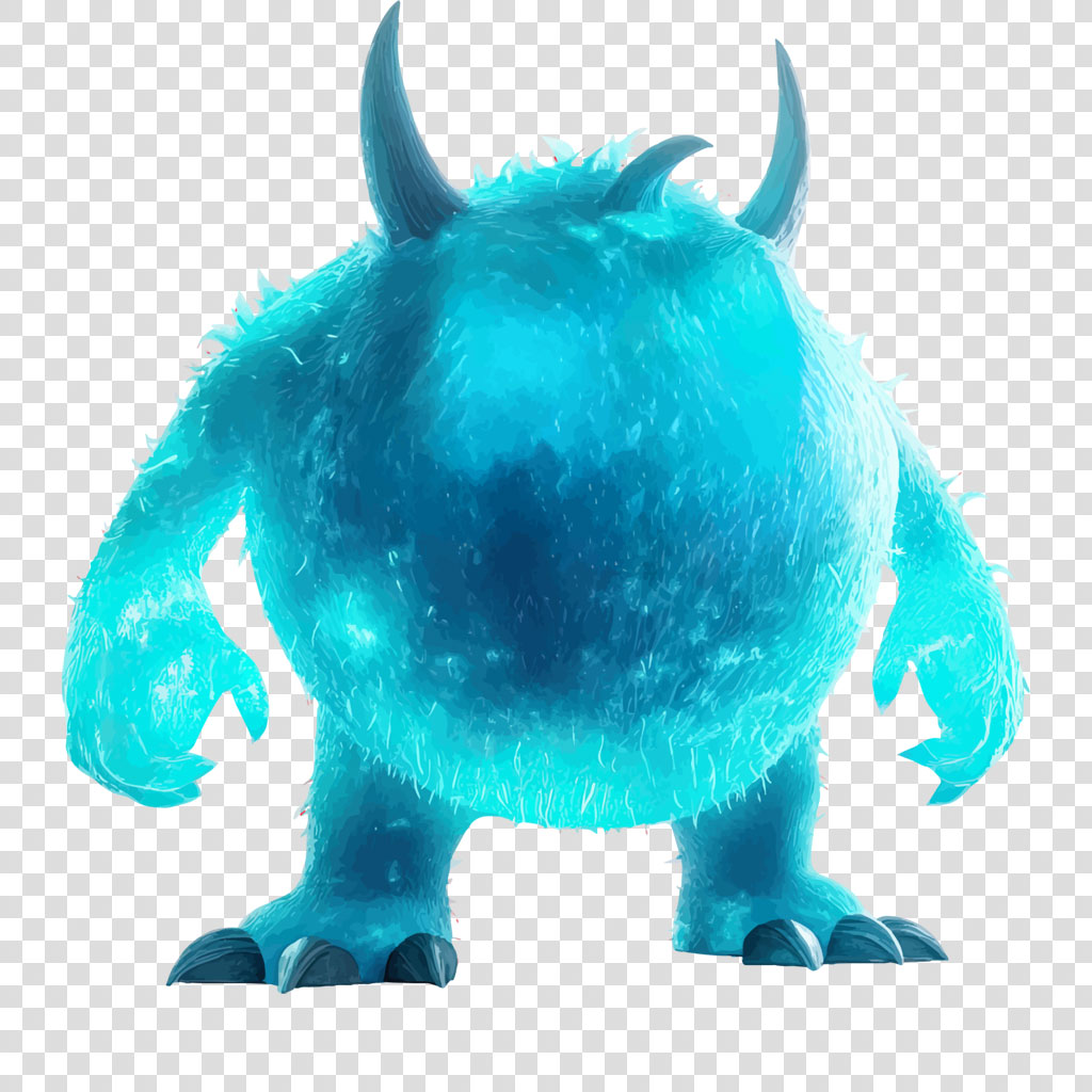 A blue monster with horns and furry texture