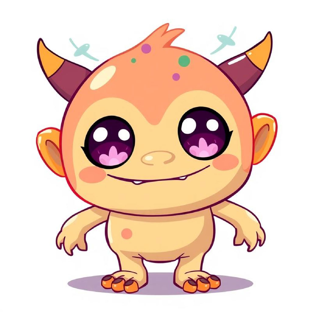 A cute cartoon monster with horns and big eyes
