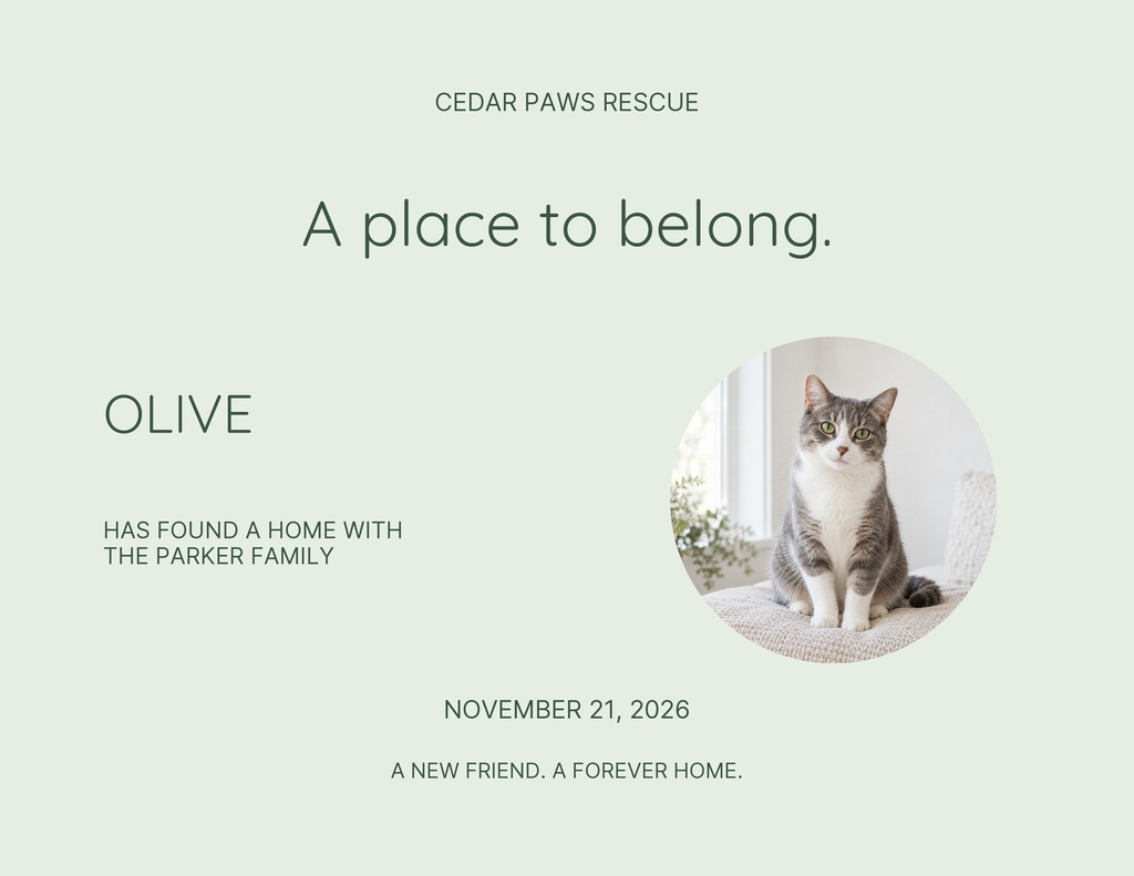 Preview for Olive Finds A Family Keepsake Certificate Template