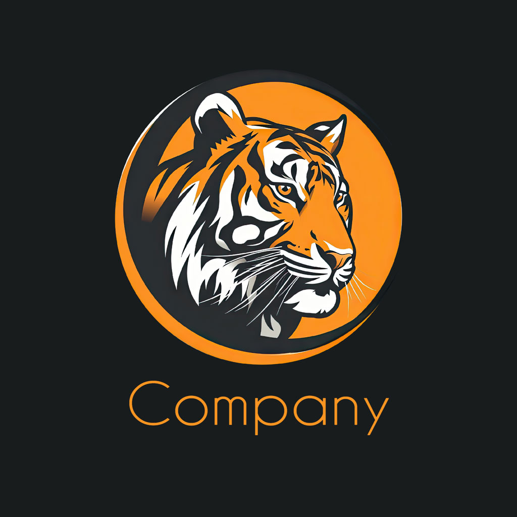 Tiger Company logo with a stylized tiger head in an orange circle