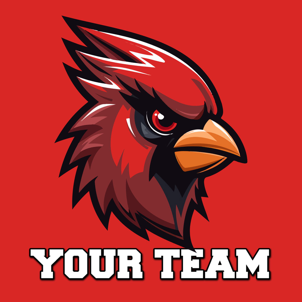 Illustration of a red cardinal's head with a fierce expression and 'YOUR TEAM' text below.