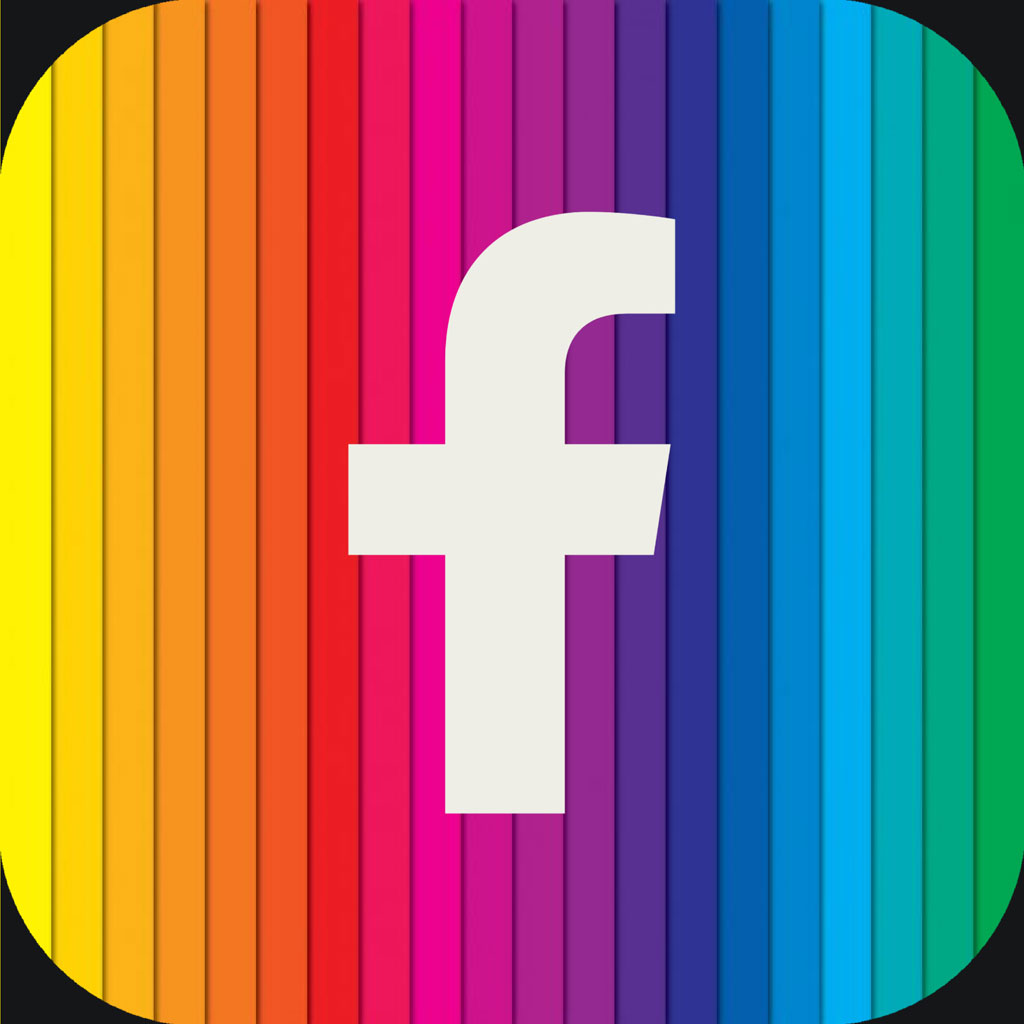Facebook logo on a rainbow background