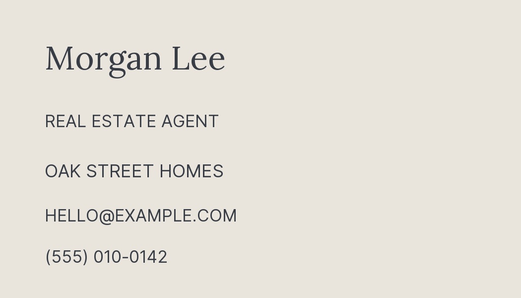 Preview for The Oak Street Townhouse Agent Contact Card Template