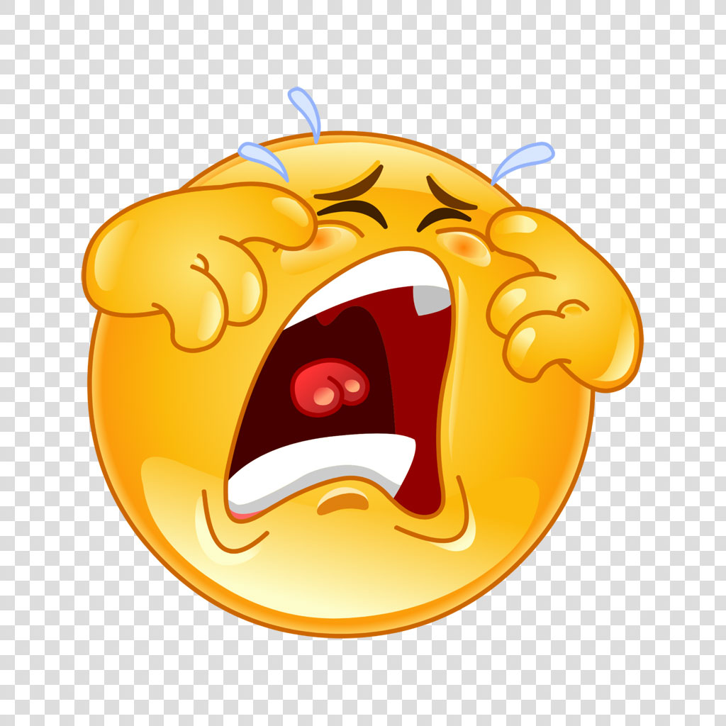Crying yellow emoji face with tears and open mouth