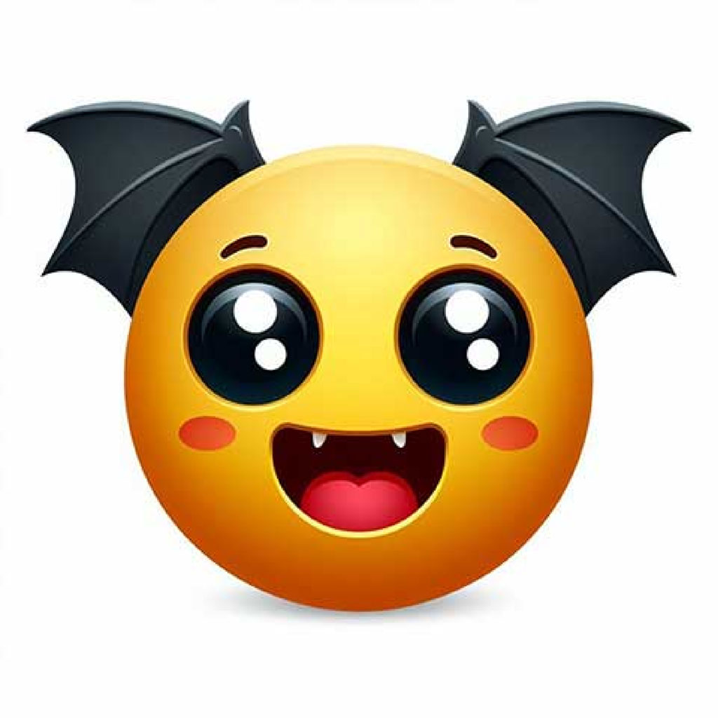 A cartoon bat with a big smile and outstretched wings