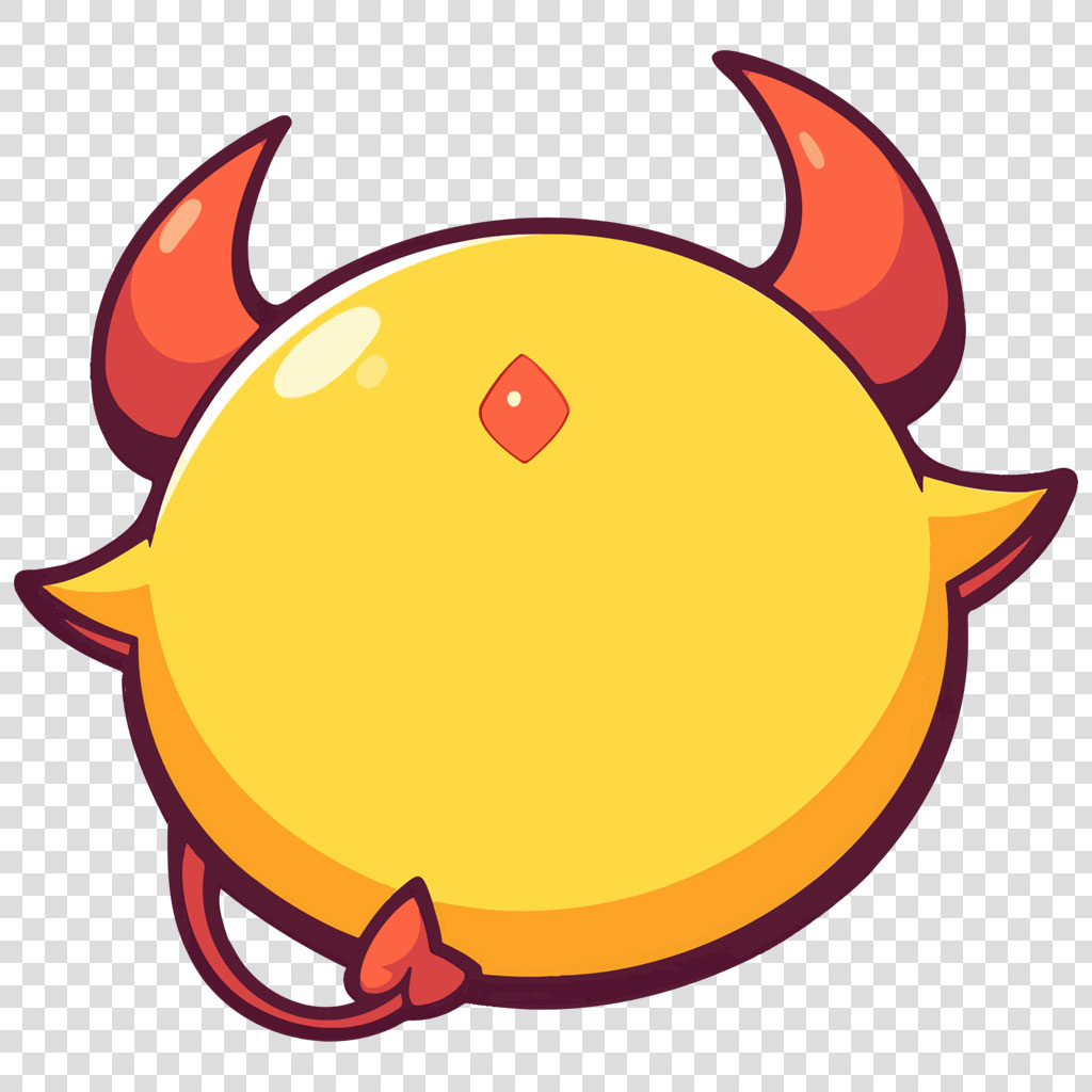 Cartoon lemon with devil horns and tail
