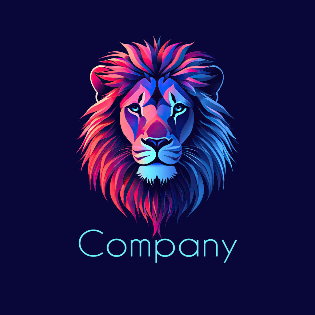 Stylized lion head with vibrant mane