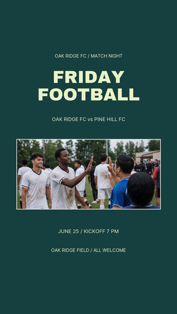 Vertical soccer match story template with bold Friday Football title and a team photo in the center.