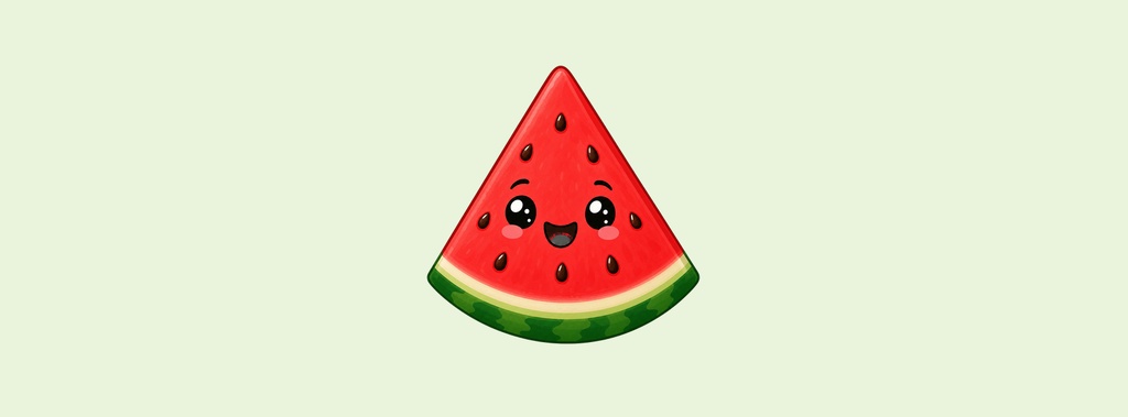 Cute smiling watermelon slice on a light green background