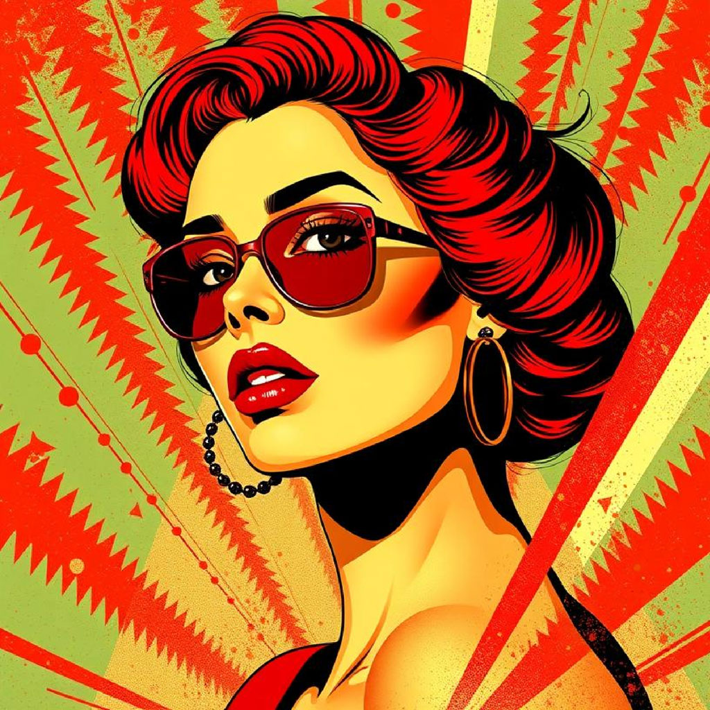 Illustration of a woman with red hair and sunglasses