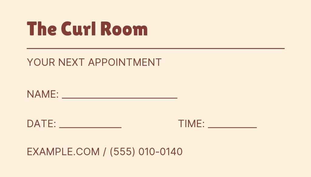Preview for The Curl Room Appointment Card Template