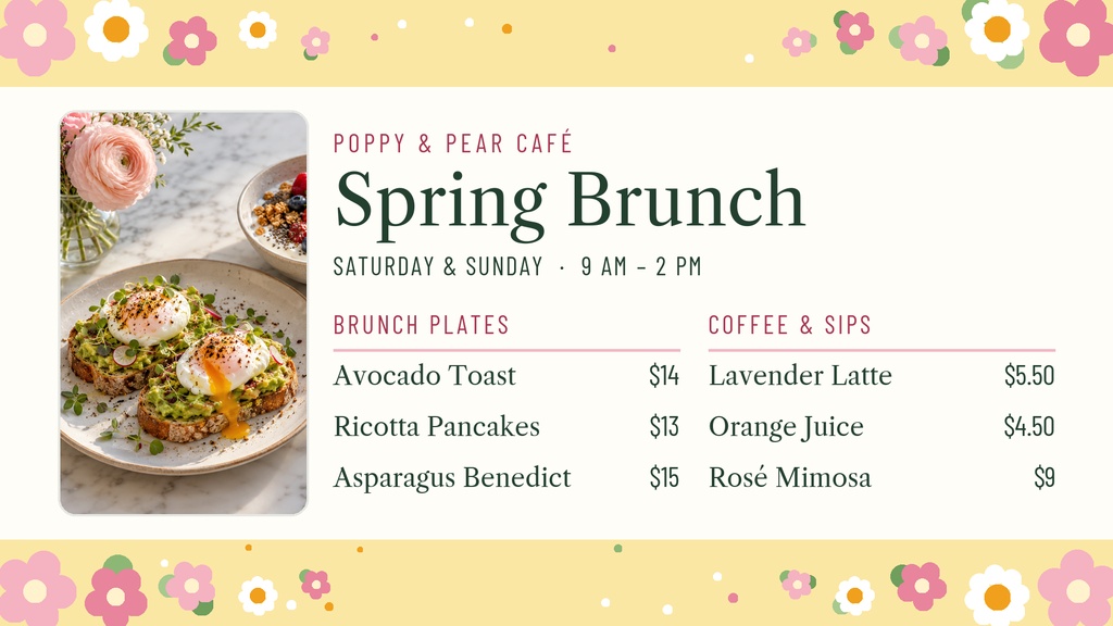 Preview for Spring Brunch Menu Digital Menu Board Template