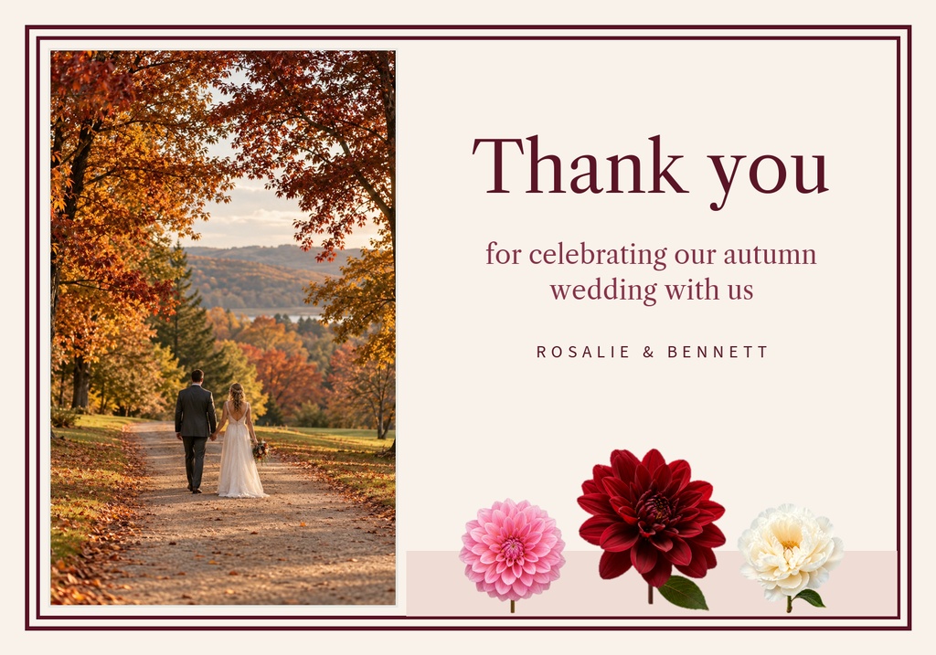 Preview for Burgundy Dahlia Wedding Thank-you Card Template