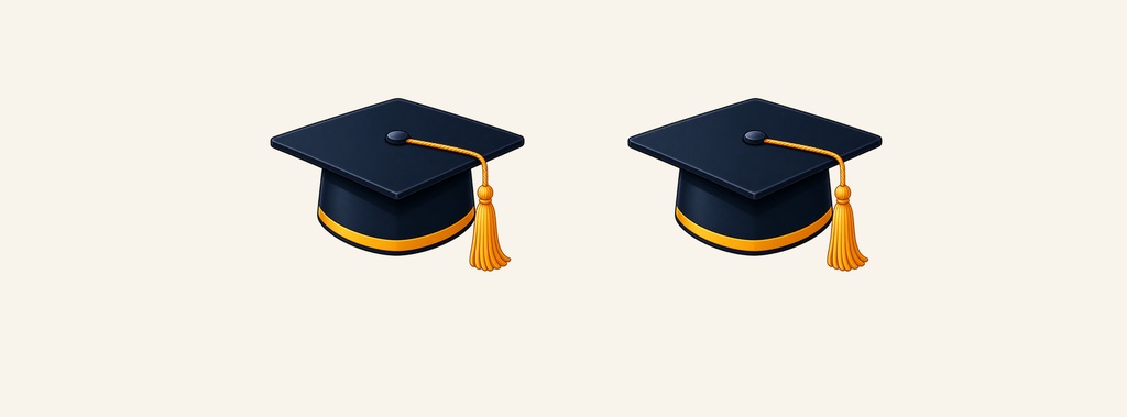 Two graduation caps with gold tassels on a light background.