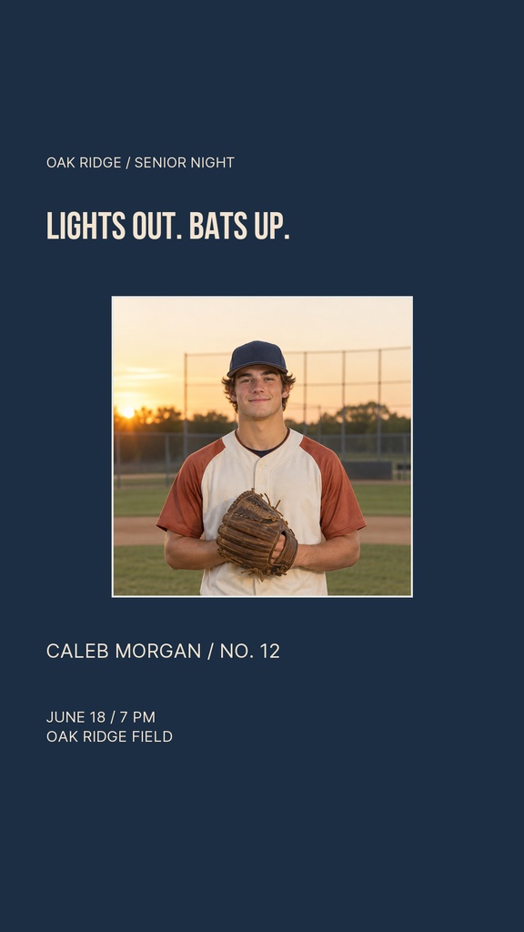 Vertical baseball senior night story with player portrait, bold title, and event details on a dark background.