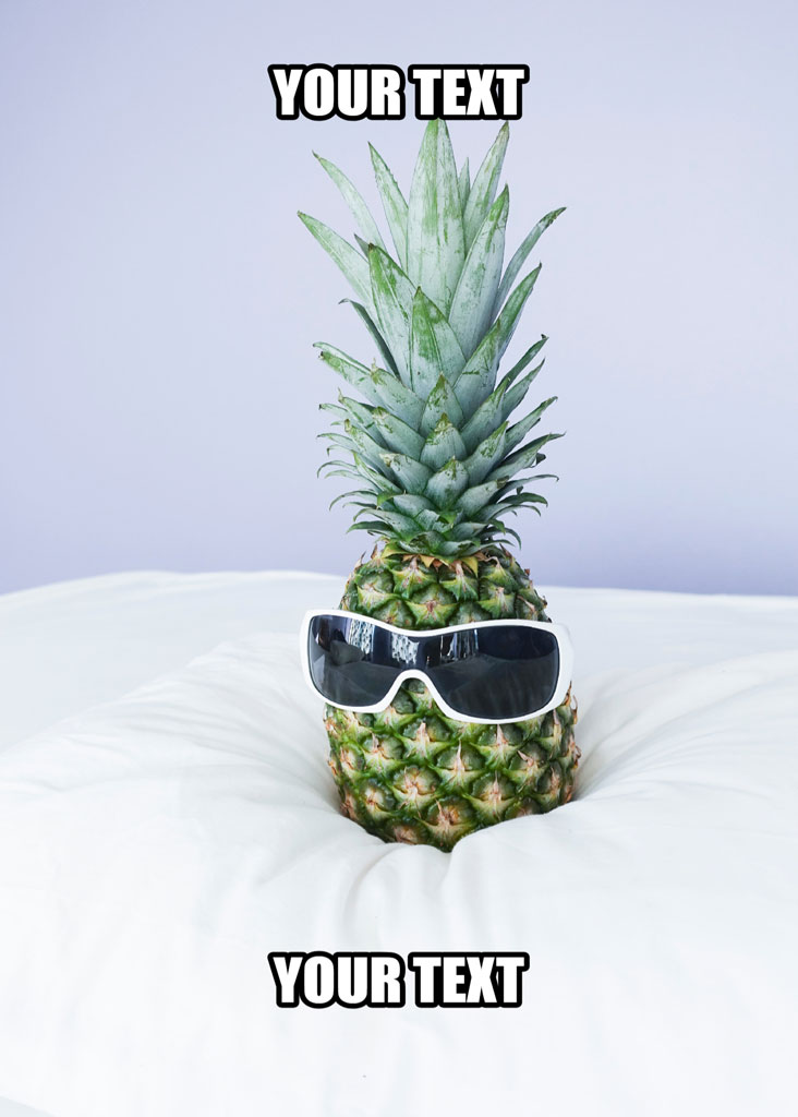 Pineapple with sunglasses on white fabric