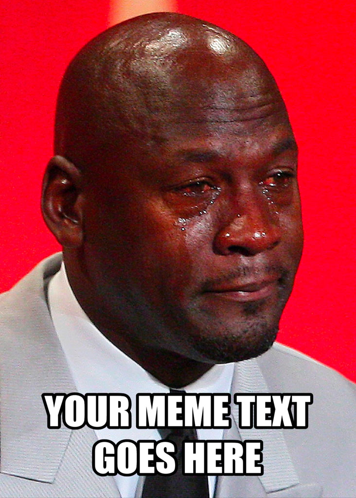 Michael Jordan crying with a red background