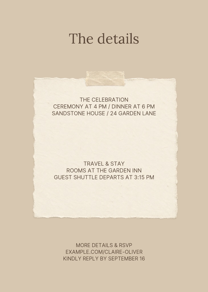 Preview for Sandstone Save The Date Details Card Template