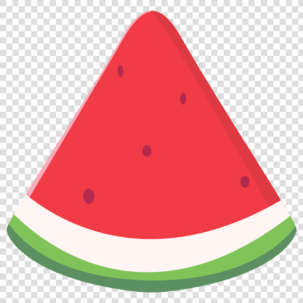 A cartoon-style image of a triangular watermelon slice