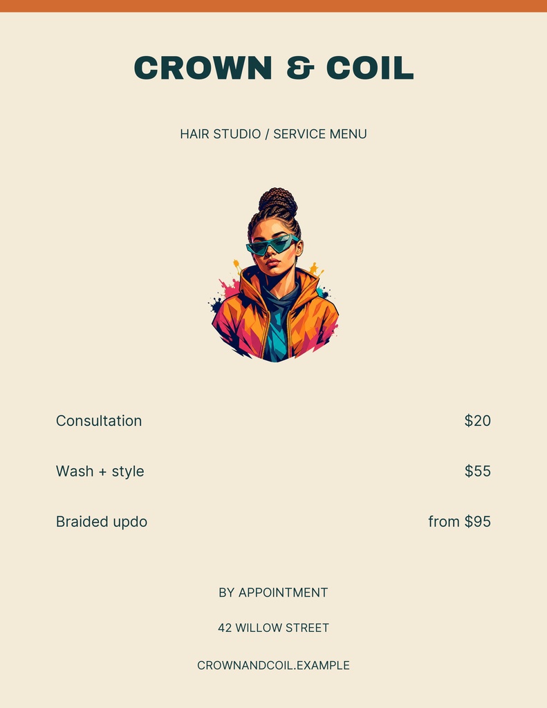 Preview for Crown And Coil Studio Letter Menu / Price List Template