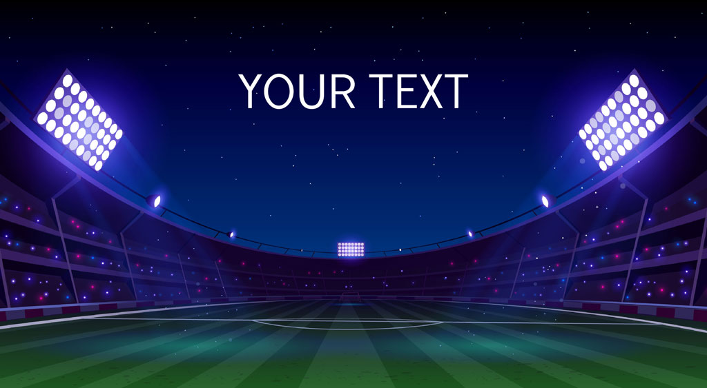 A digital illustration of a football stadium at night.