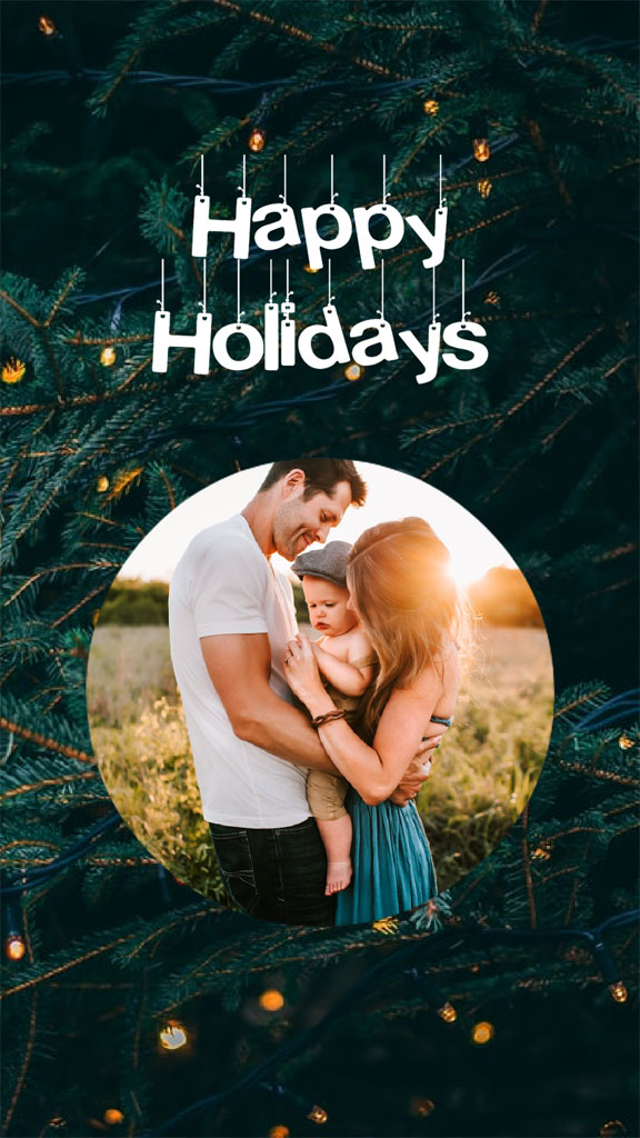 Happy Holidays card with family picture