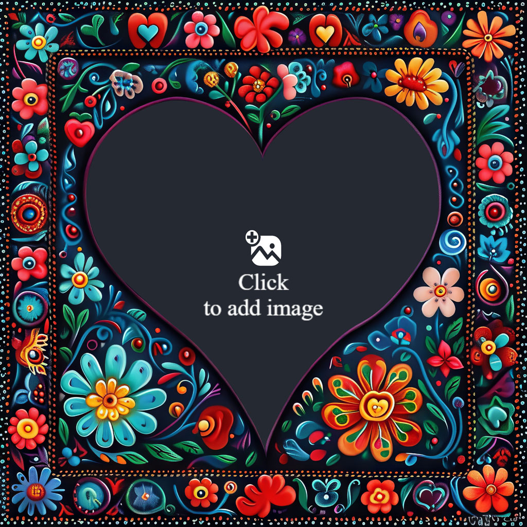 Colorful floral border with a black heart-shaped center