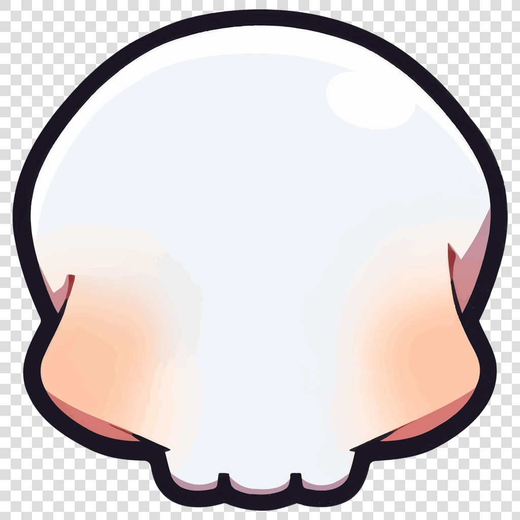 A cartoon character's head with a white face and pink ears