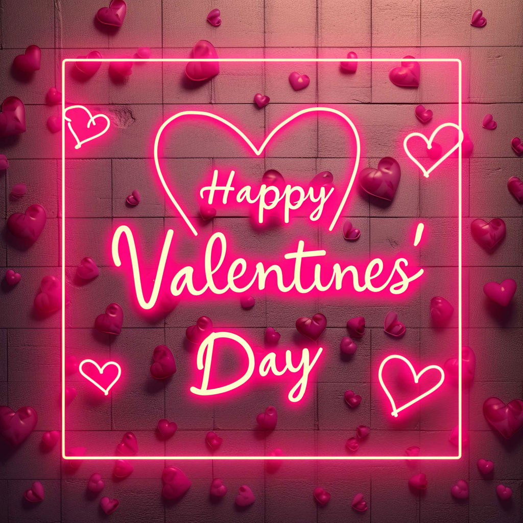 Neon 'Happy Valentine's Day' sign with hearts